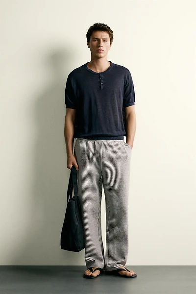 CONTRAST SEERSUCKER RELAXED FIT PANTS