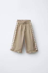 100% LINEN EMBROIDERED FLORAL PANTS