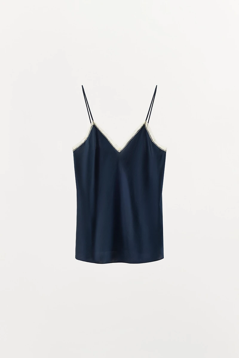 100% SILK LACE TRIM CAMISOLE
