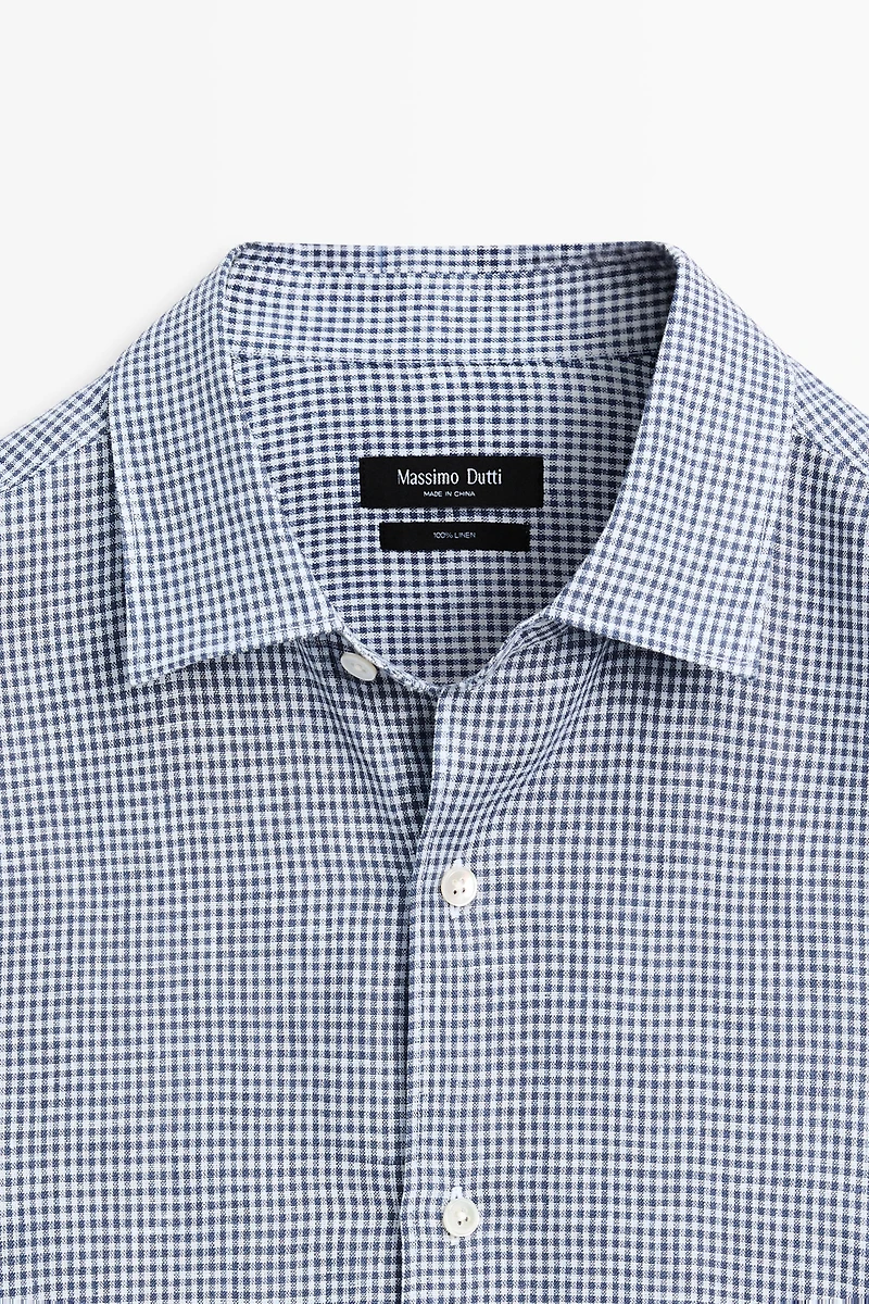 100% linen regular fit gingham shirt
