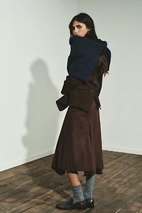 ASYMMETRIC FAUX SUEDE MIDI SKIRT