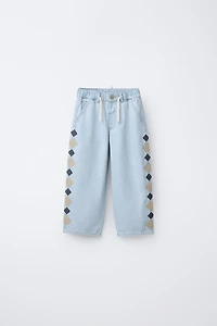EMBROIDERED WIDE LEG JEANS