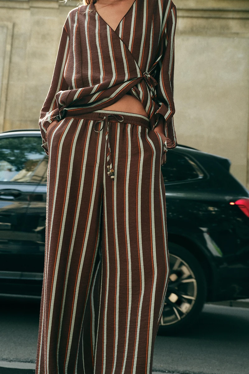 STRIPED WIDE LEG PANTS