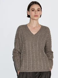 Cable-knit V-neck sweater