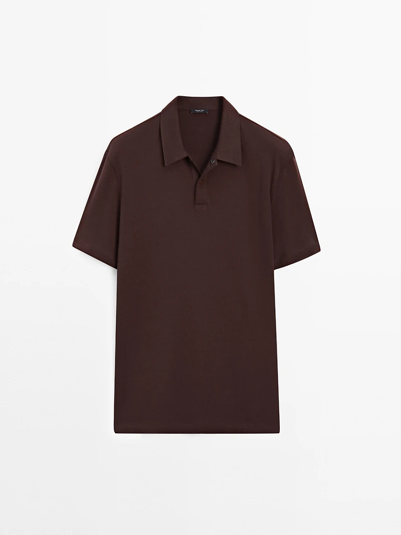 Short sleeve polo shirt with snap-button placket