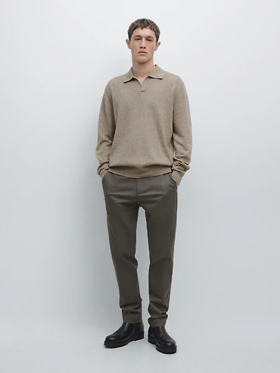 Pull en maille col polo de coton mélangé