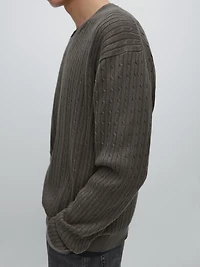 Pull tressé en coton mélangé