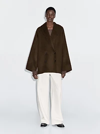 Wool blend double-breasted coat with tuxedo collar