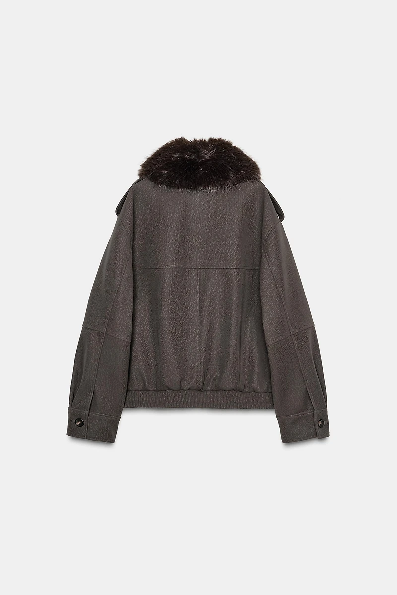 DETACHABLE COLLAR FAUX SUEDE JACKET