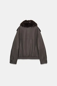 DETACHABLE COLLAR FAUX SUEDE JACKET