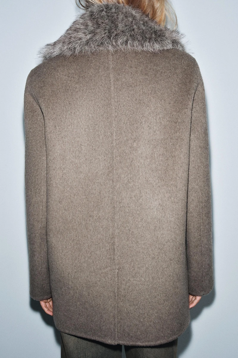 WOOL BLEND BLAZER WITH FAUX FUR COLLAR ZW COLLECTION