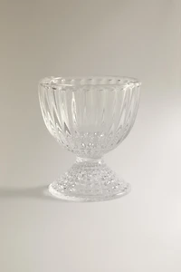 GLASS EGG CUP WITH A RAISED GEOMETRIC DESIGN