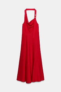 LINEN BLEND HALTER MIDI DRESS