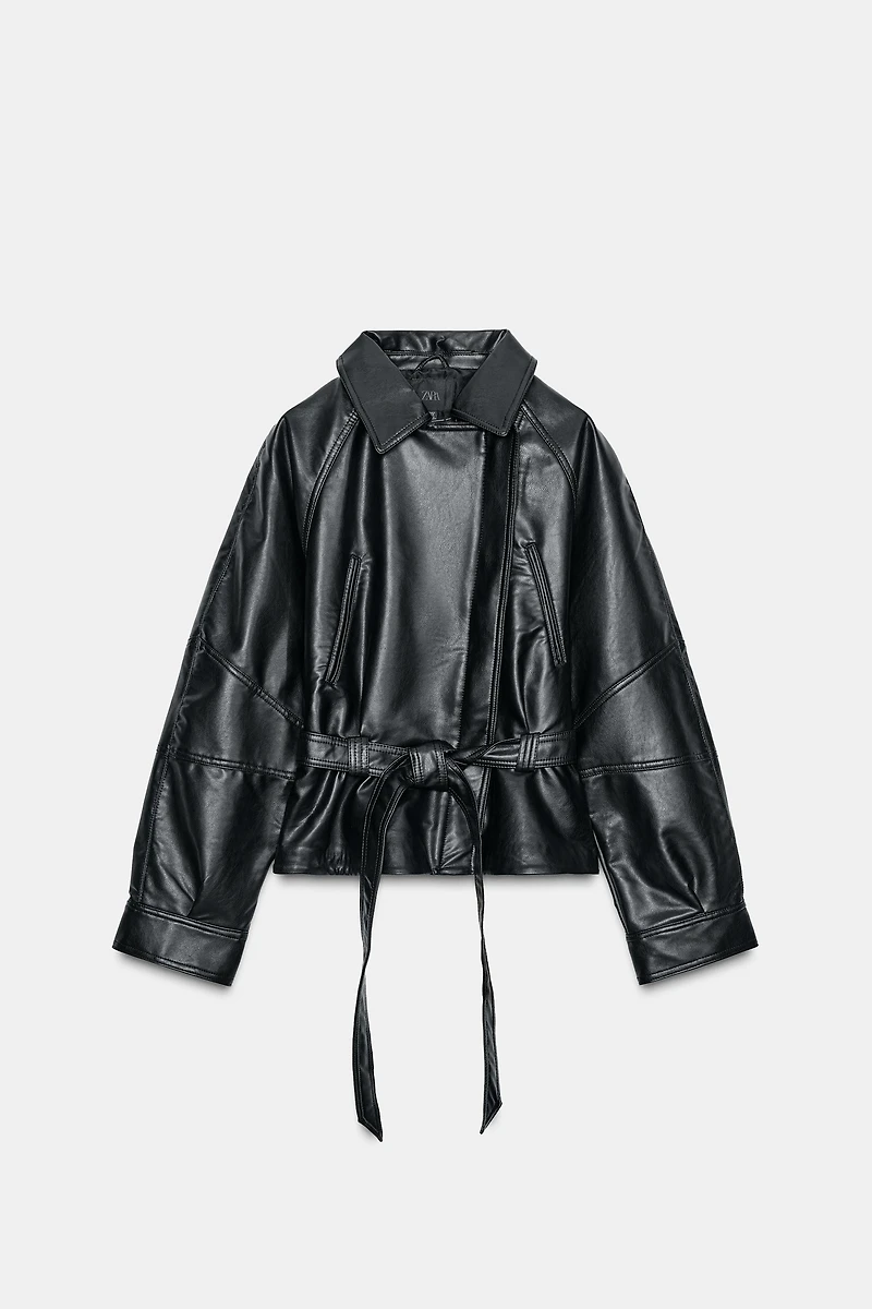 FAUX LEATHER PEPLUM JACKET