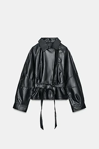 FAUX LEATHER PEPLUM JACKET