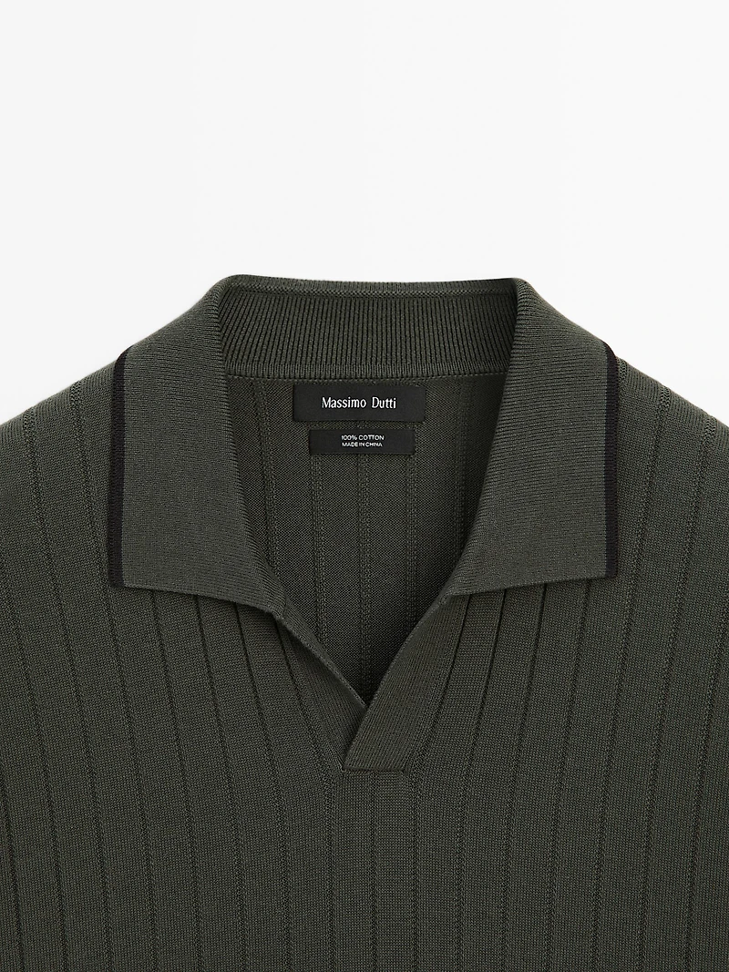 Ribbed knit polo shirt