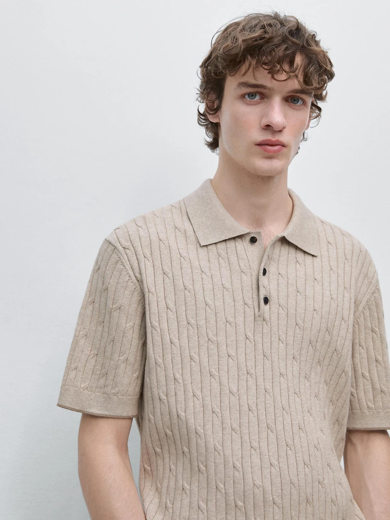 Pull polo maille tressée avec coton
