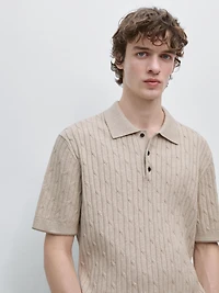 Pull polo maille tressée avec coton