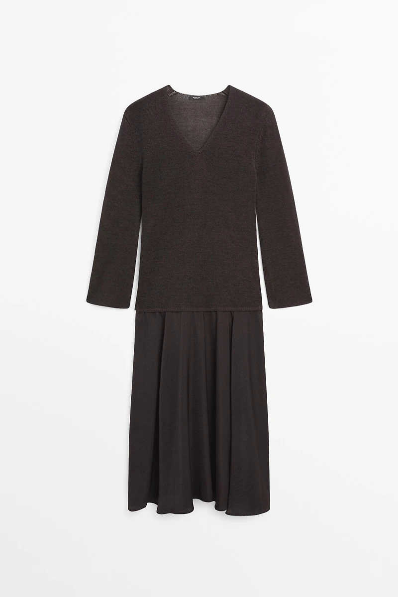 Contrast cotton blend knit dress
