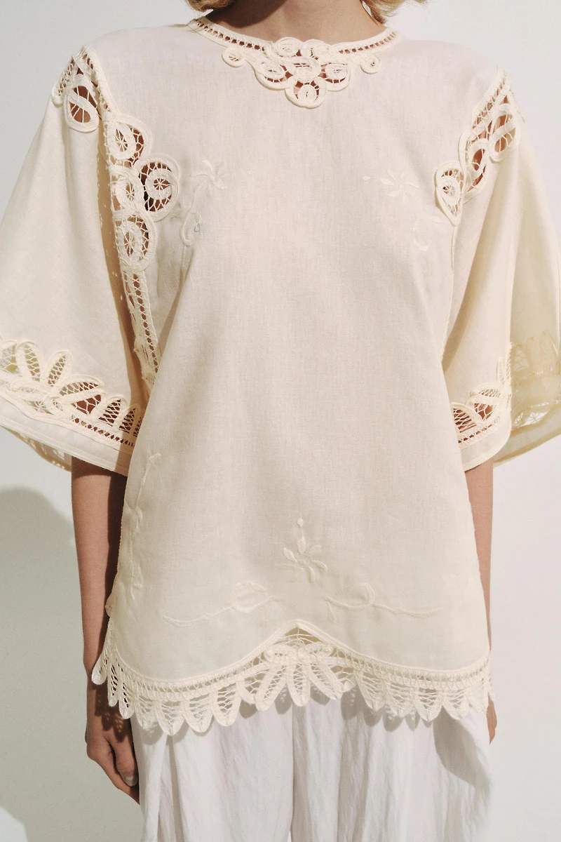 LINEN BLEND EMBROIDERED BLOUSE ZW COLLECTION