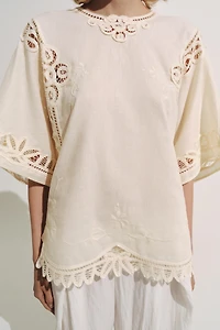 LINEN BLEND EMBROIDERED BLOUSE ZW COLLECTION