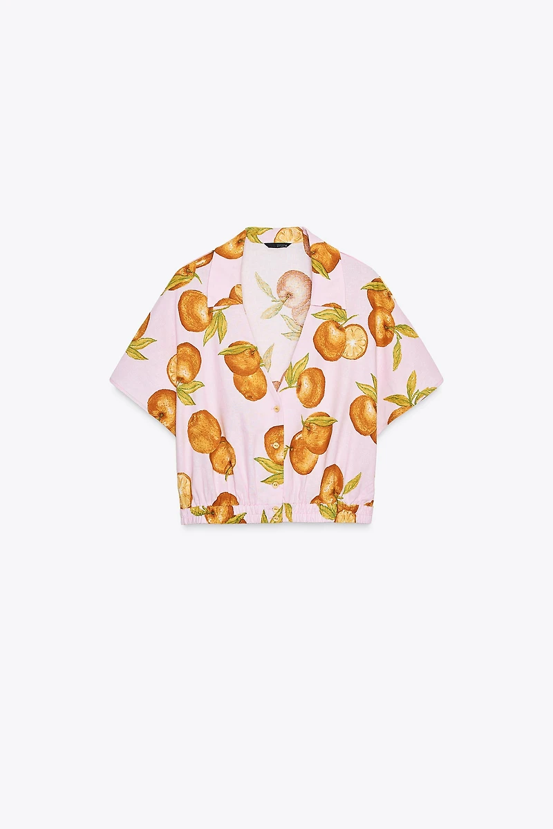 PRINTED CROPPED LINEN TOP