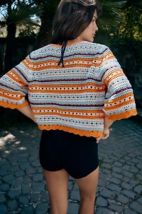STRIPED POINTELLE CARDIGAN