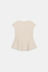 SHORT SLEEVE PIQUÉ PEPLUM TOP