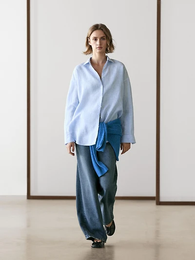Flowing striped 100% linen shirt