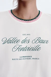 T-SHIRT TEXTE COL TRICOT