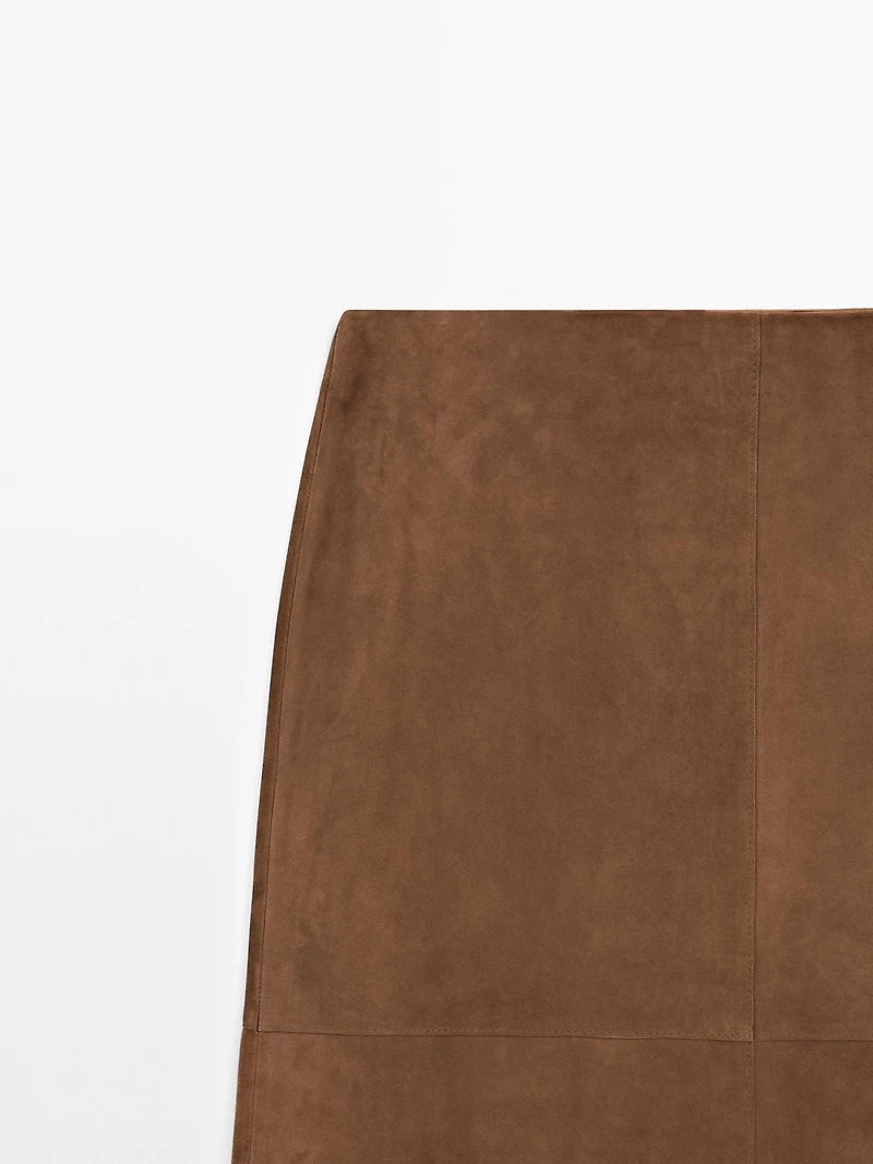 Suede leather midi skirt
