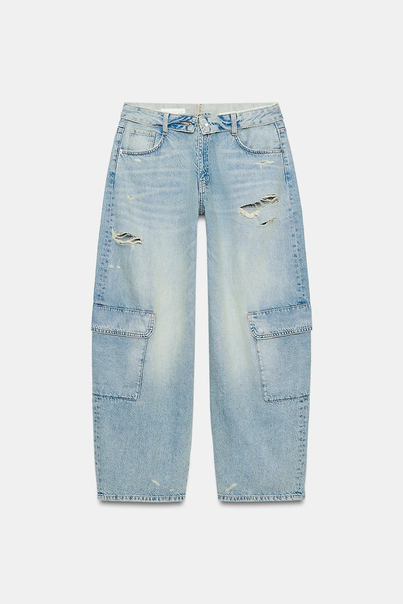 TRF OVERSIZED MID-RISE RIPPED CARGO JEANS