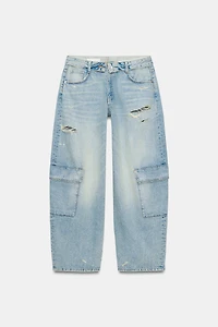TRF OVERSIZED MID-RISE RIPPED CARGO JEANS