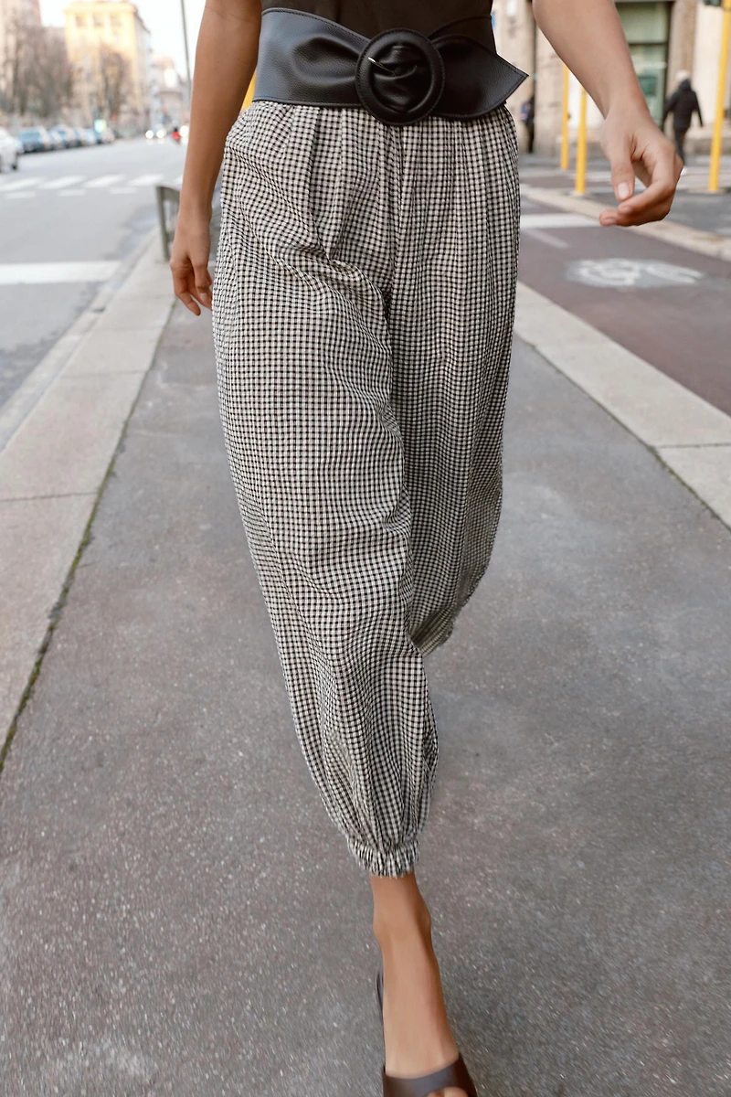 BELTED GINGHAM COMBINATION JUMPSUIT