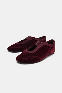 VELVET EFFECT STITCHED BALLET FLATS