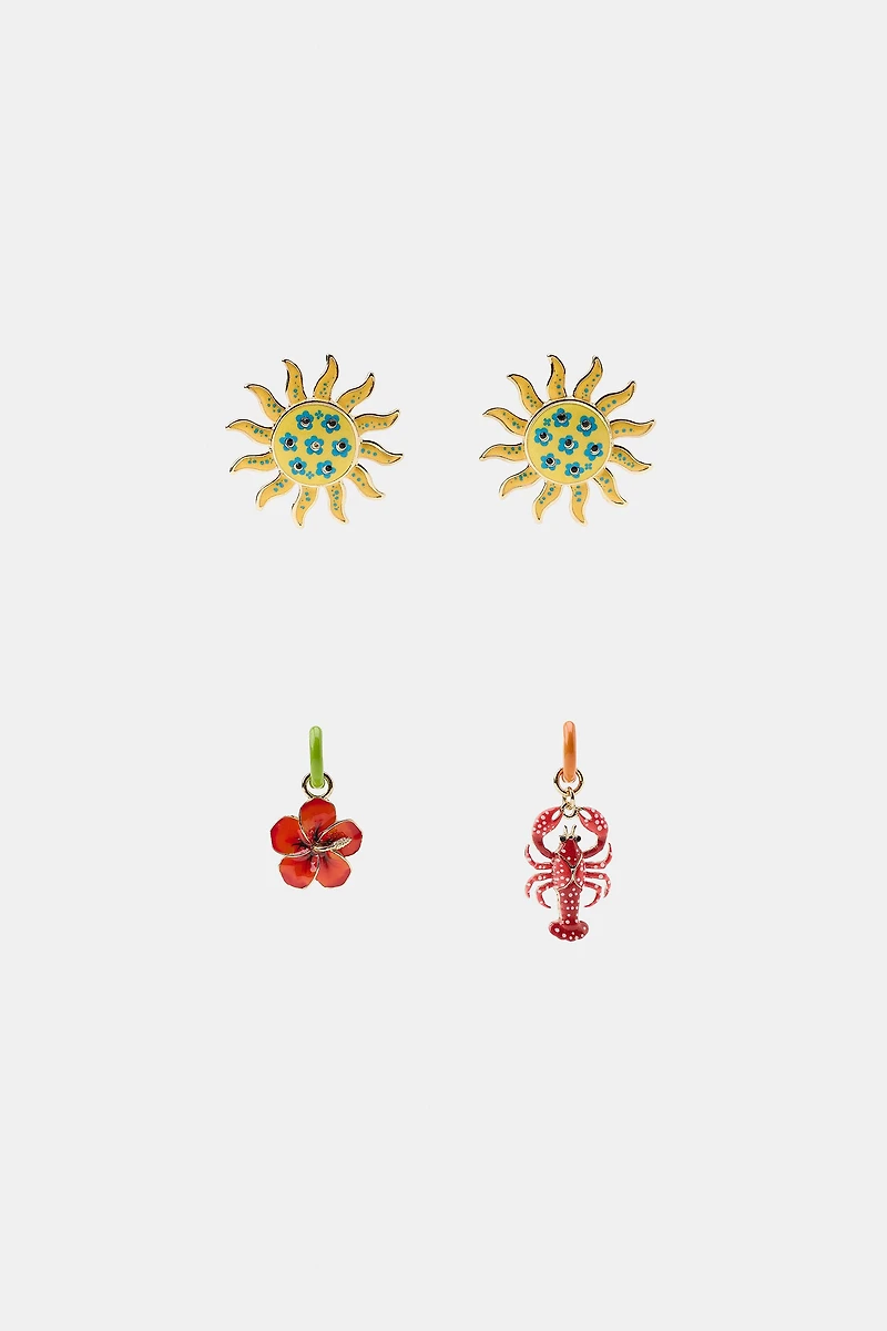 PACK OF SUN AND LOBSTER EARRINGS