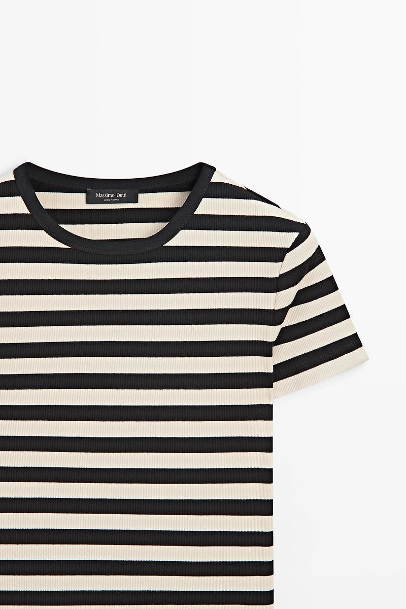 Short sleeve striped cotton blend T-shirt