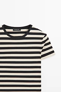 Short sleeve striped cotton blend T-shirt