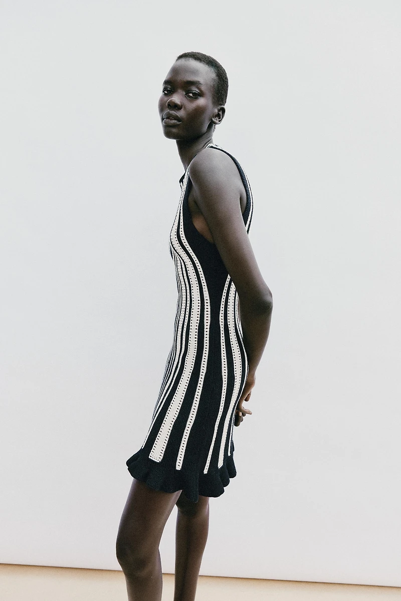 STRIPED KNIT MINI DRESS