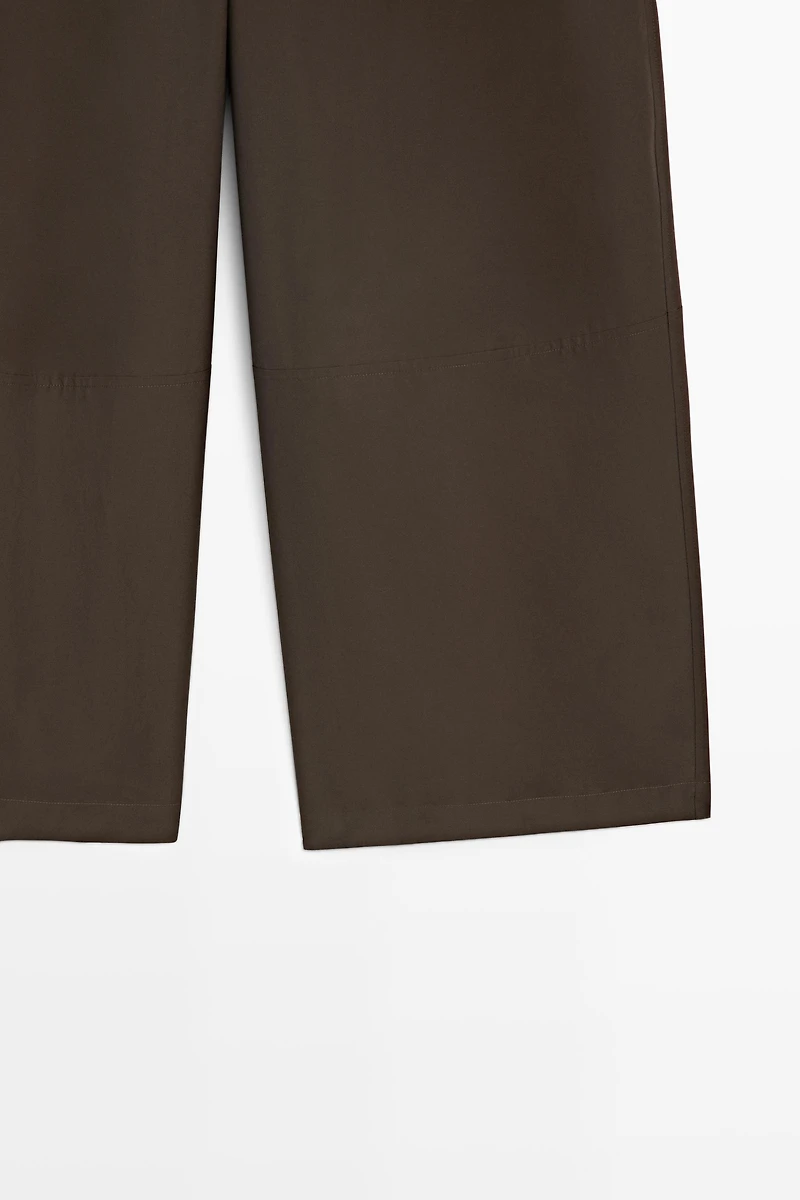 Cotton blend poplin wide-leg pants