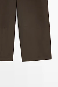 Cotton blend poplin wide-leg pants
