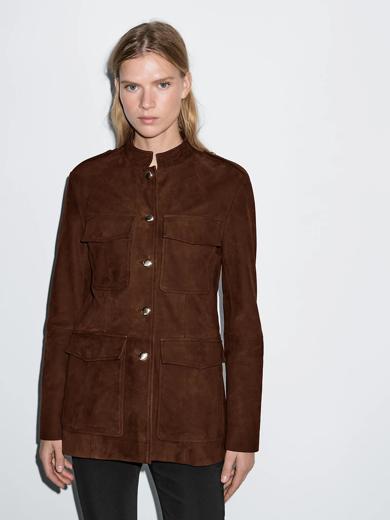 Suede leather safari jacket