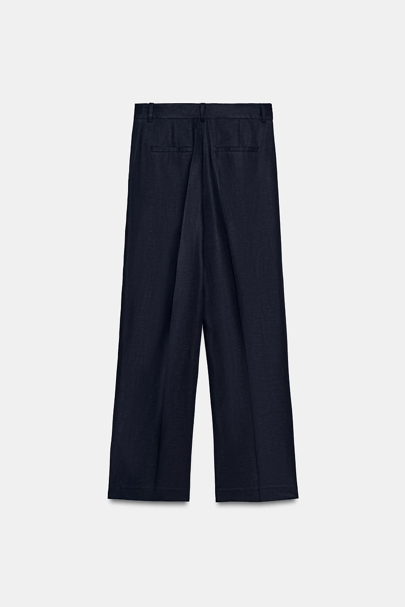 LINEN BLEND STRAIGHT LEG PANTS