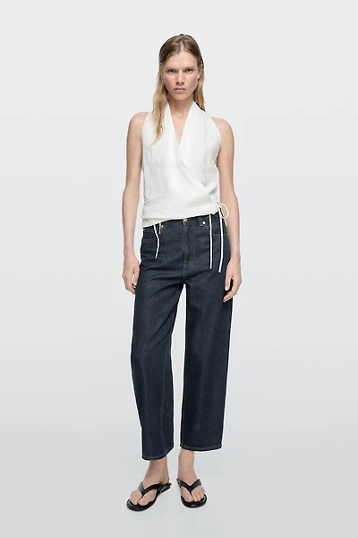 Mid-rise wide-leg cropped jeans