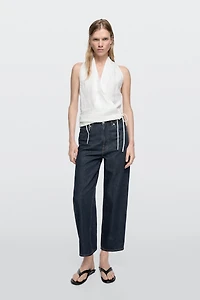 Mid-rise wide-leg cropped jeans