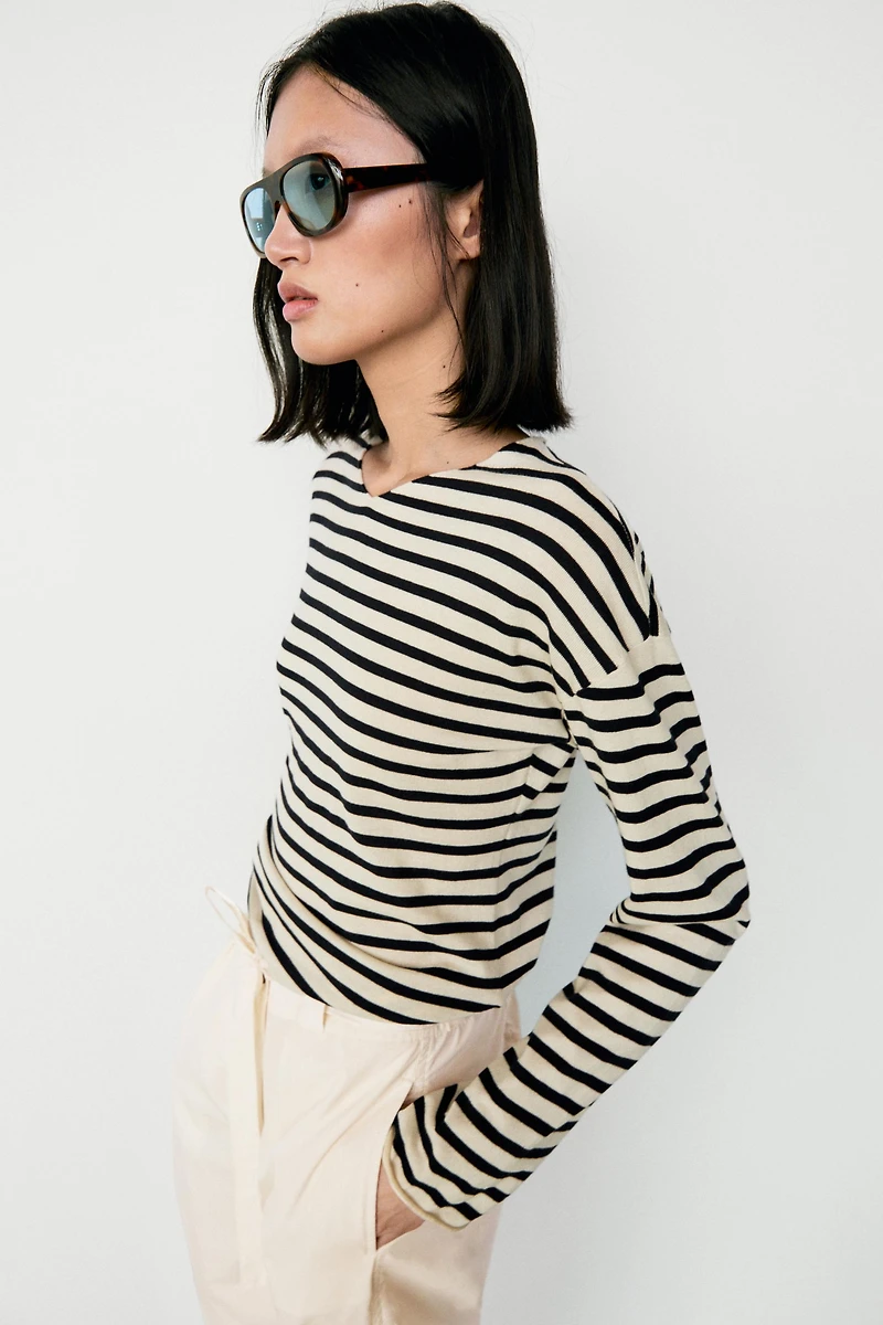 100% cotton long sleeve striped sweater