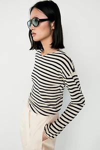100% cotton long sleeve striped sweater