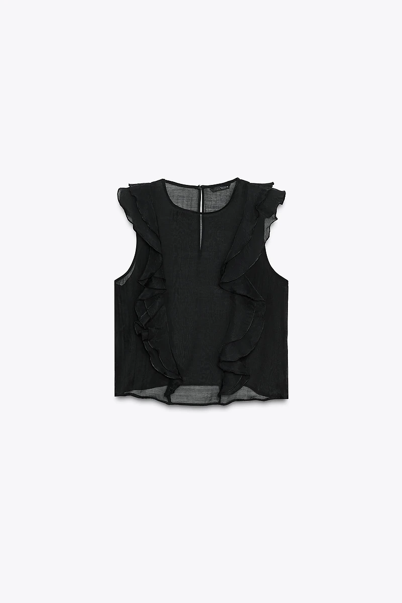 SEMI-SHEER RUFFLED BLOUSE