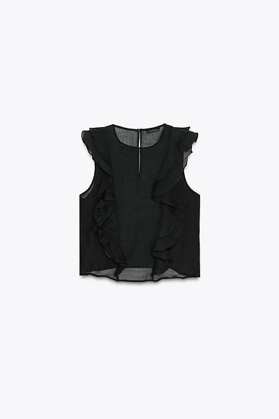 SEMI-SHEER RUFFLED BLOUSE