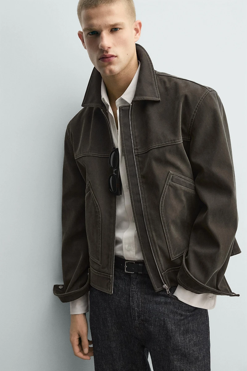 BLOUSON EFFET DÉLAVÉ SURPIQÛRES